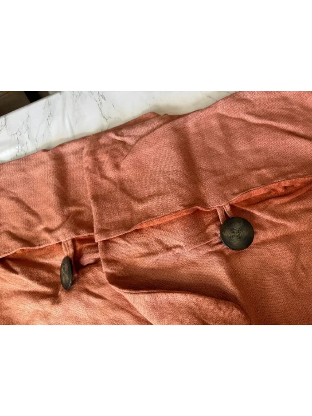 Set Pottery Barn Rust Orange 100% Linen Buttoned Throw Pillow Covers 18